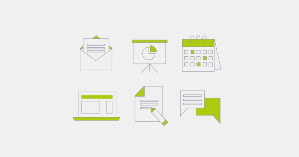 Silistische Business-Icons stehen symbolisch für die Erstellung einer Landingpage.