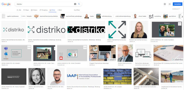 Screenshot Bilder Suche distriko Die erste Trefferseite der Bildersuche bei Google mit dem Suchbegriff distriko.