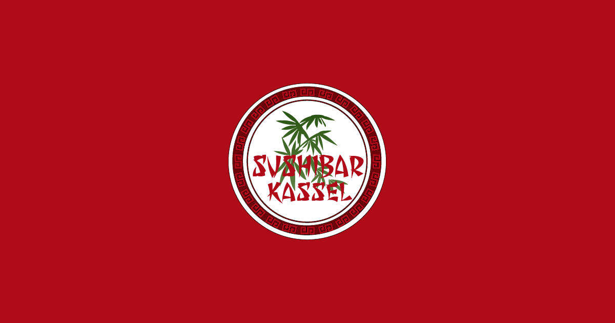 Das Logo der Sushibar Kassel bestehend aus einer grünen Pflanze und einem roten Schriftzug
