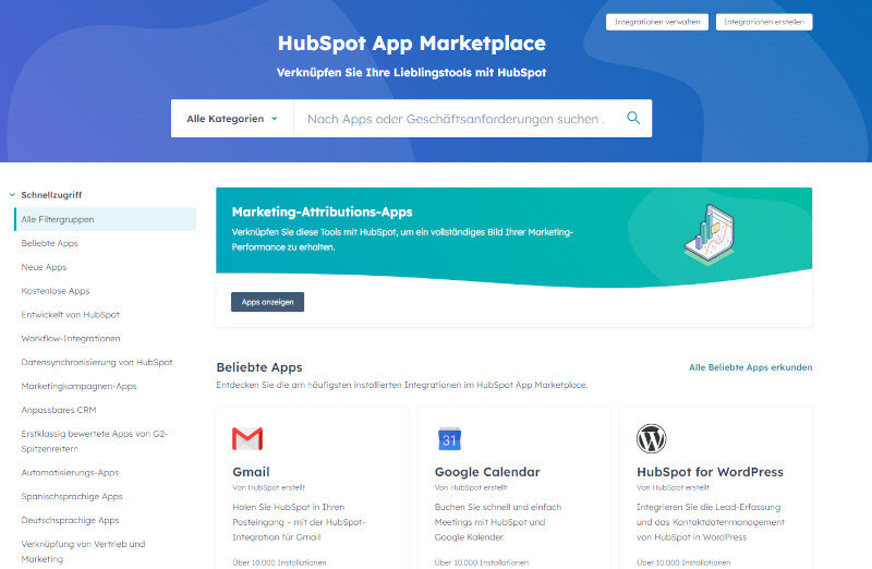 Screenshot HubSpot App Marketplace
