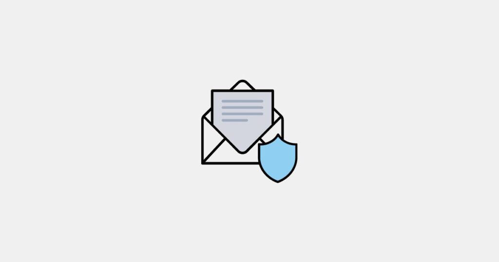 Ein geöffneter Briefumschlag als Icon und ein blaues Wappen als Zeichen für Sicherheit dank SPF, DKIM und DMARC